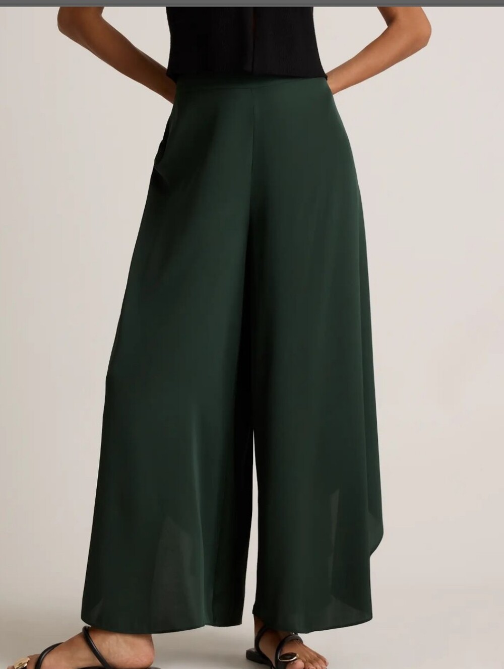 Quince Washable Stretch Silk Palazzo Pants Size Medium Green